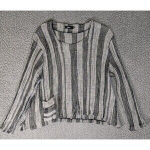 Ralston Top Women's Plisse Blouse M Linen Blend Striped Art Lagenlook Euro